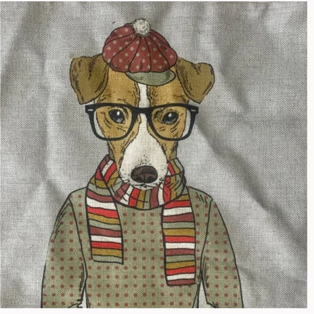 Dog Puppy Hipster Hippie Chic Funny Home Deco Art Artsy Cool Guy Pillow Case